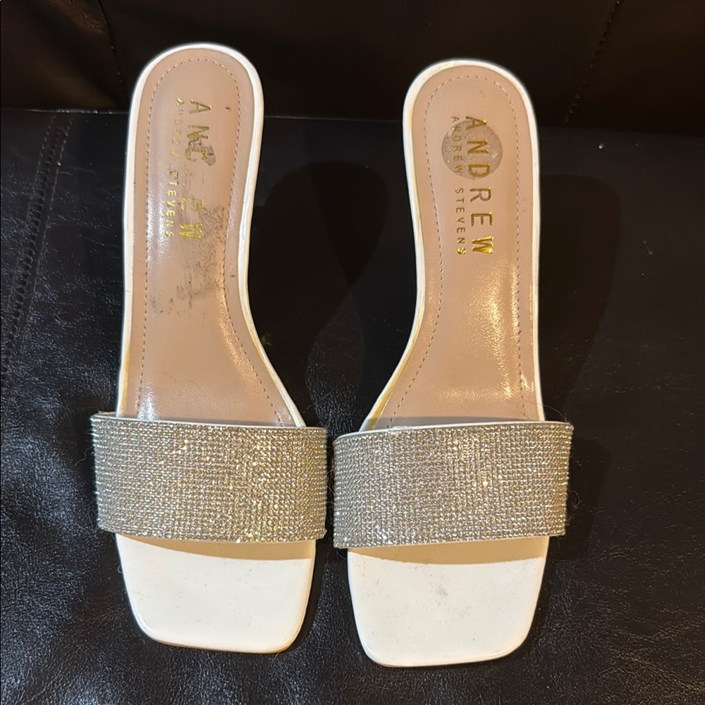 Andrew Stevens Women's Silver Slide Sandals
